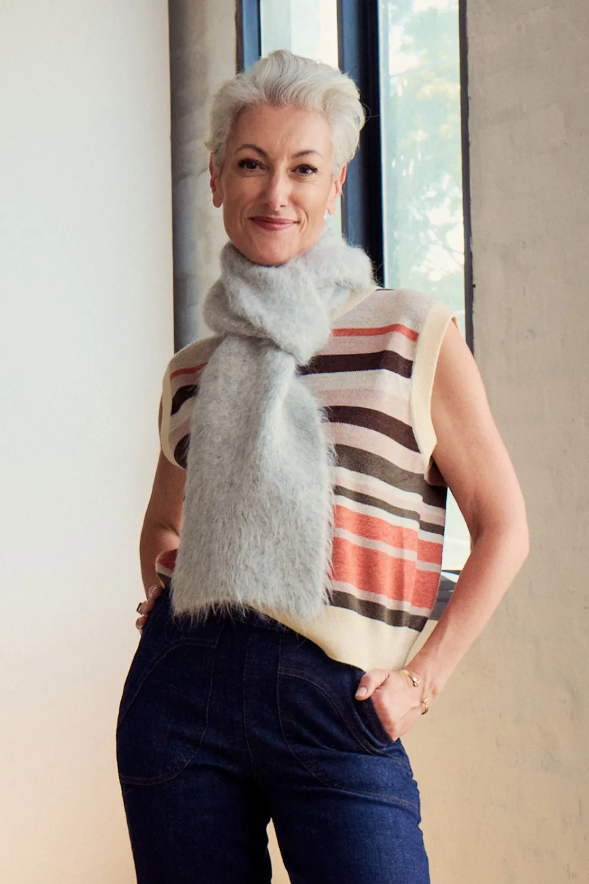 Aspen Knit Scarf Light Grey in Alpaca