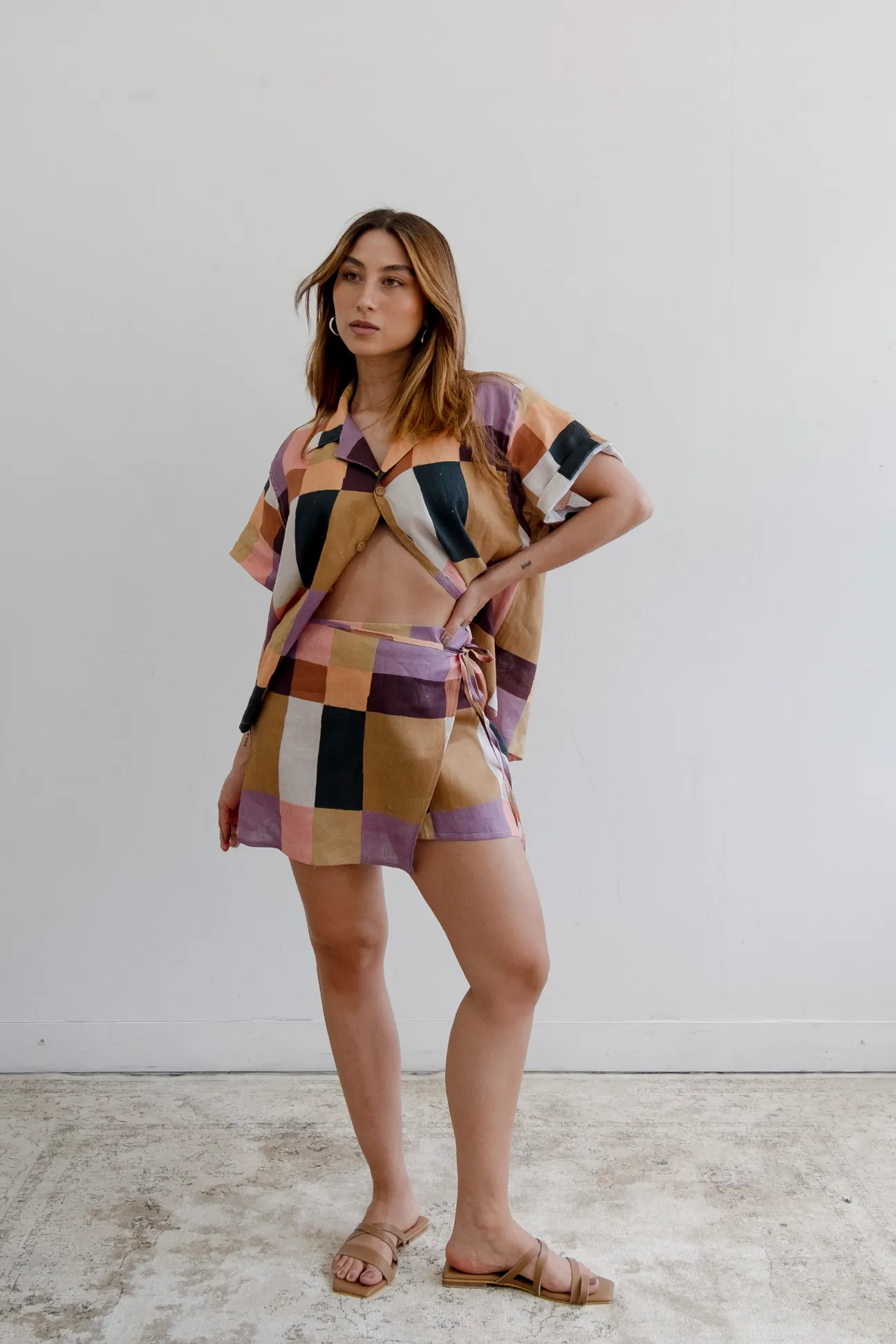Cala Linen Skirt | Color Squares