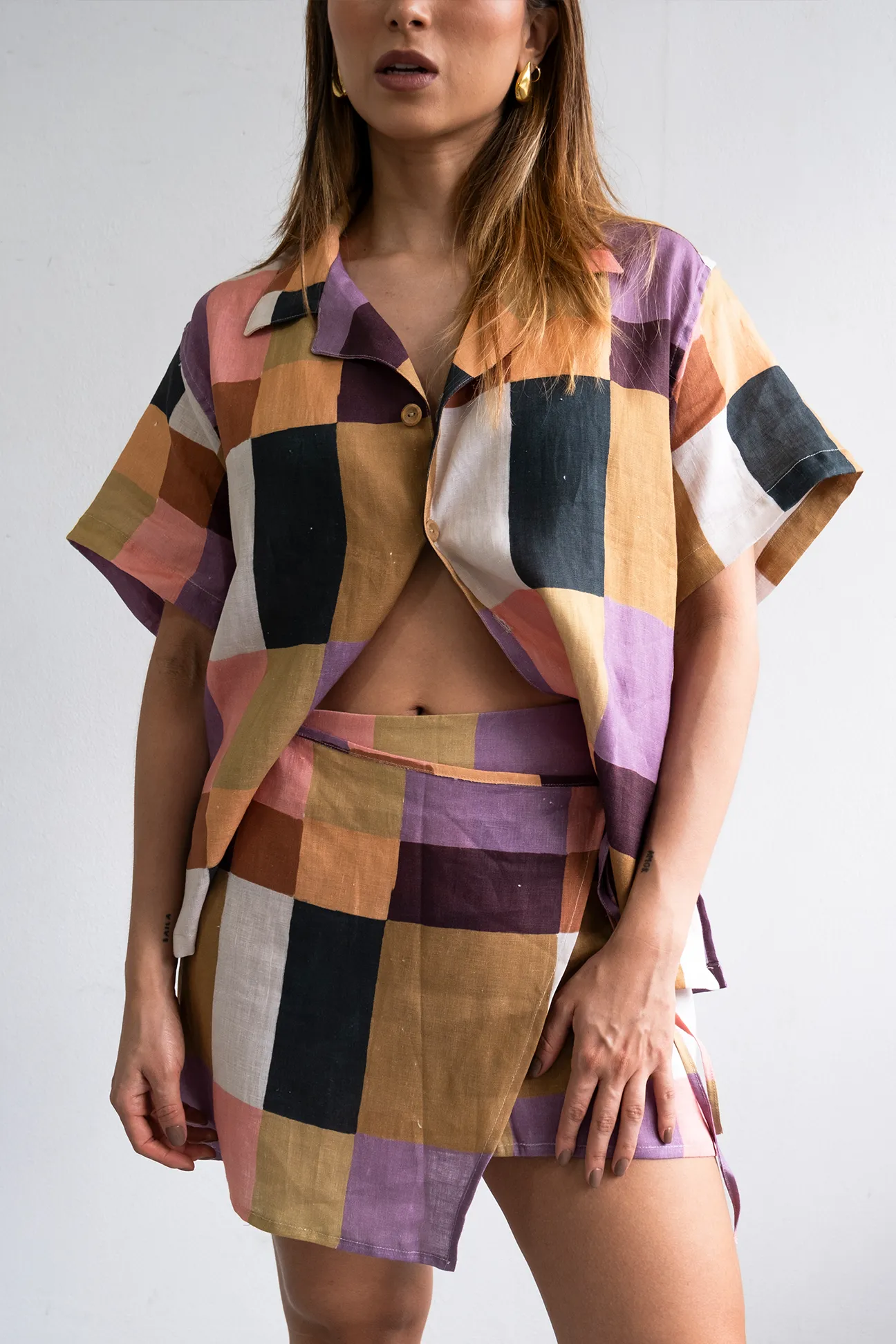 Cala Linen Skirt | Color Squares