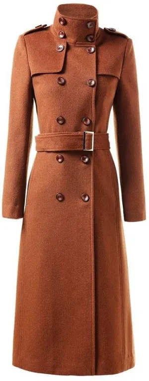 Double-Breasted High-Neck Belted Coat