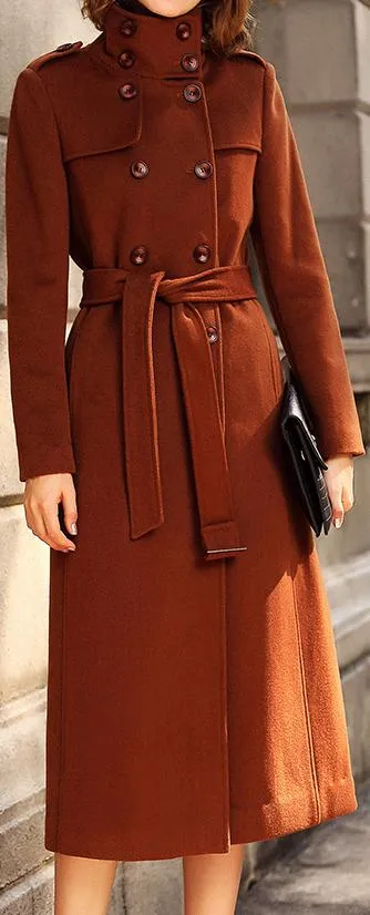 Double-Breasted High-Neck Belted Coat