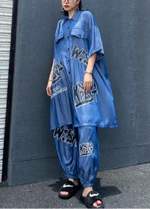 Lightweight and cool summer blue suit women fashion  short sleeve   pants two-pieces