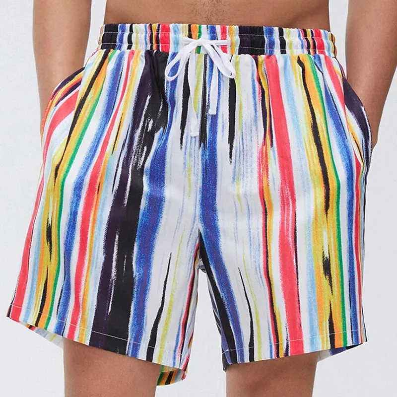 Men Graffiti Stripe Shorts Quick Drying Shorts