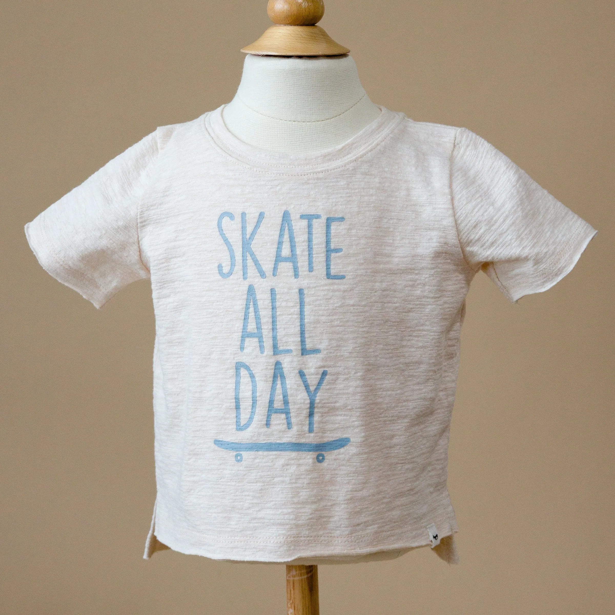 oh baby! Raw Edge Short Sleeve Cotton Slub Tee - Skate All Day - Sand Heather