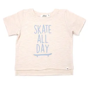 oh baby! Raw Edge Short Sleeve Cotton Slub Tee - Skate All Day - Sand Heather