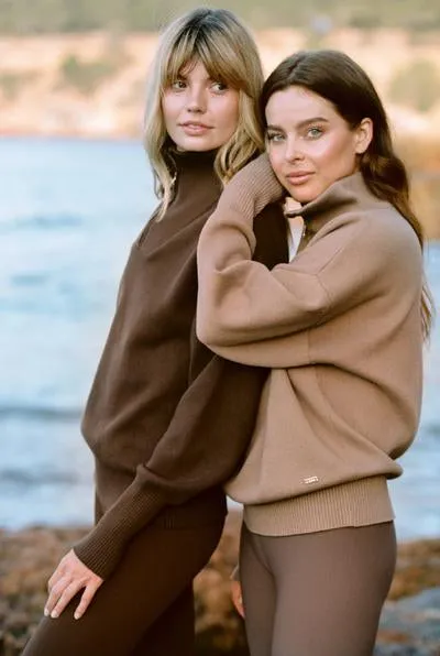 Olly half-zip knit sweater - Brown Sugar