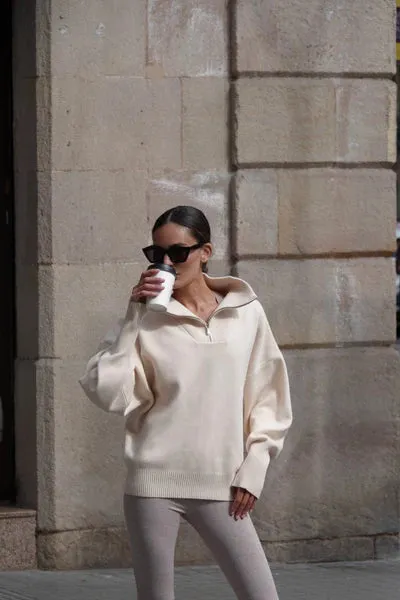 Olly half-zip knit sweater - Cream White