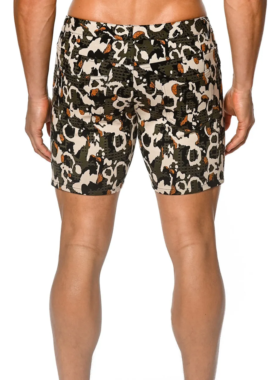 Printed 5 Knit Stretch Shorts (Kale Abstract)