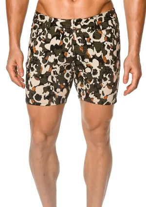 Printed 5 Knit Stretch Shorts (Kale Abstract)