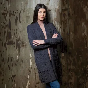 Women's Open Face Aran Knit Cardigan, Navy