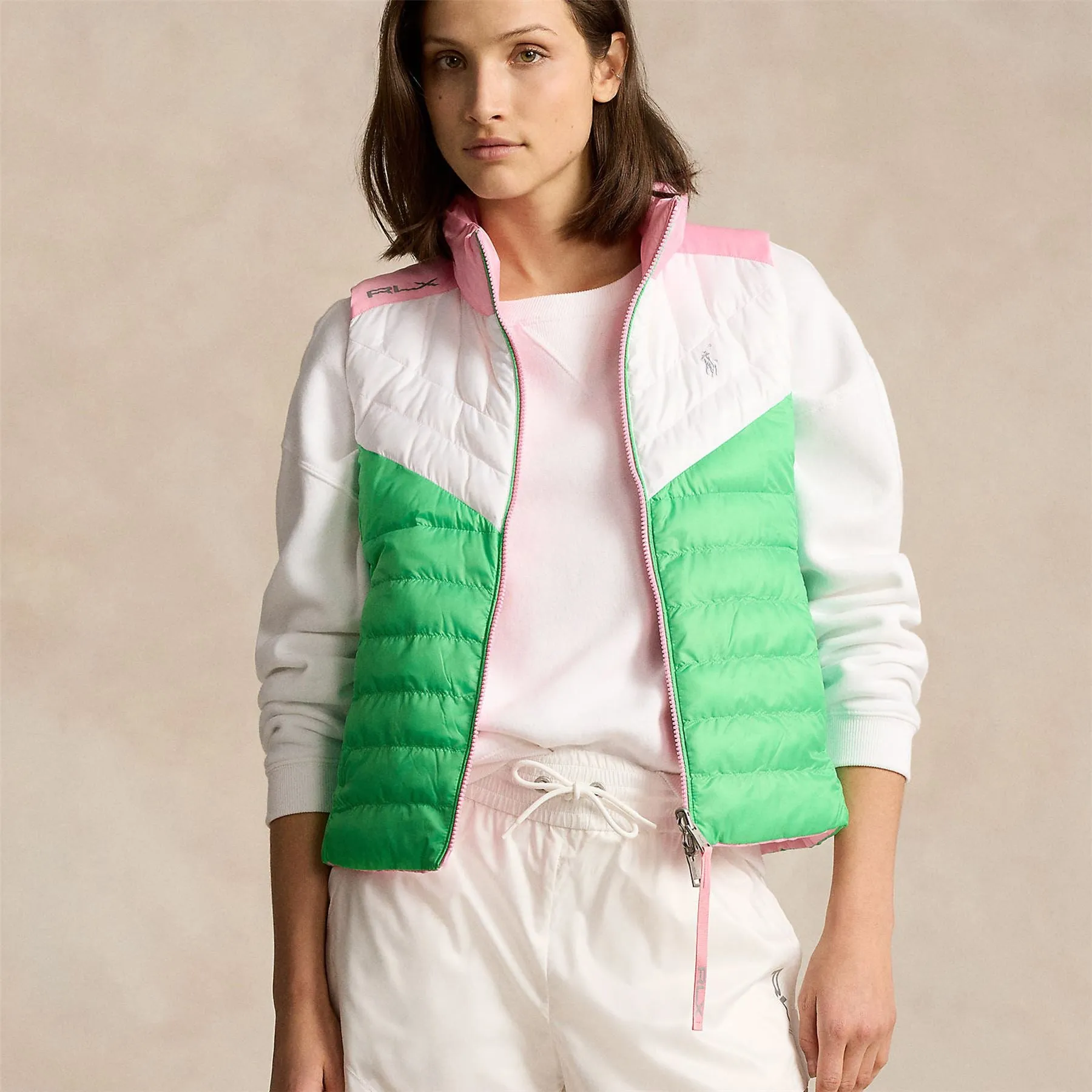 Womens Water-Resistant Reversible Vest Ceramic White/Course Green/Course Pink - SS24